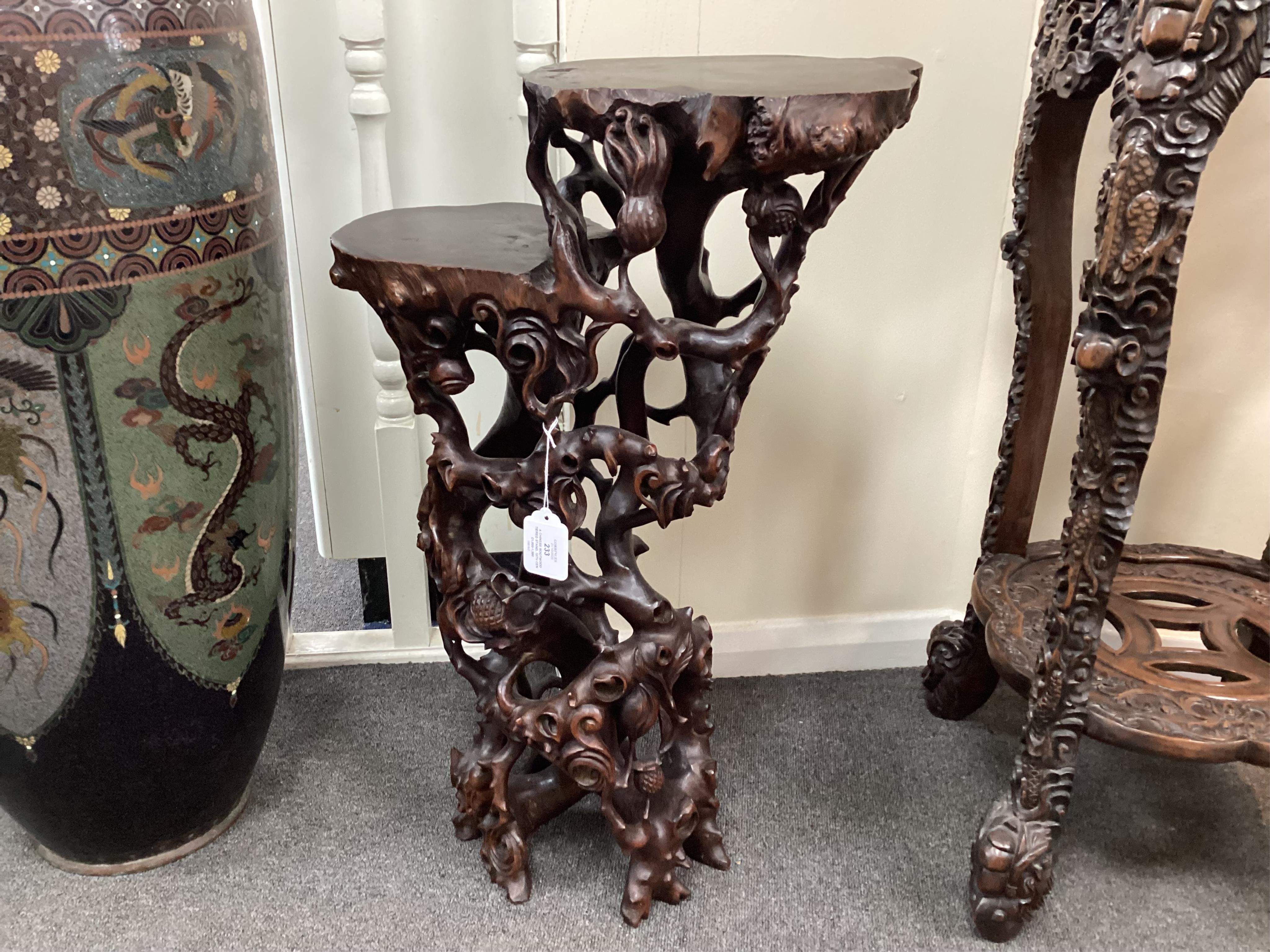 A Chinese rootwood tiered stand, 19th century